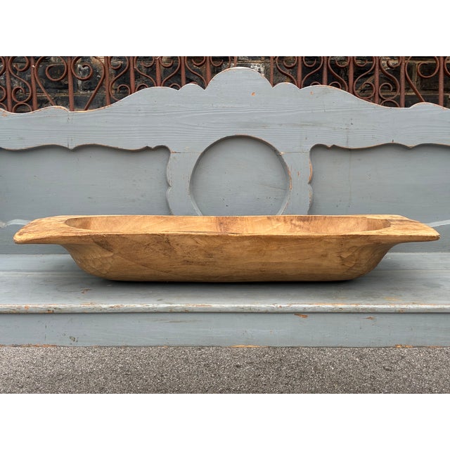 Wood Antique Hand-Hewn Fruitwood Trog or Dough Bowl For Sale - Image 7 of 9