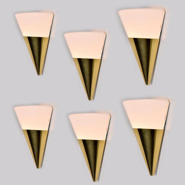 Cone Shaped White Opaque Glass Wall Light attributed to Glashütte Limburg, 1970s For Sale - Image 9 of 14