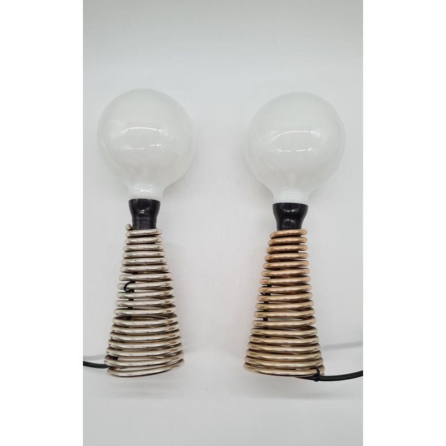 Silver Vintage Table Lamps Aluminium Springs & Large Bulbs, Czechoslovakia, 1970s, Set of 2 For Sale - Image 8 of 13