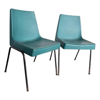 Mid-Century Industrial Turquoise Plastic Dining Chairs from Morris of Glasgow, Set of 2 For Sale