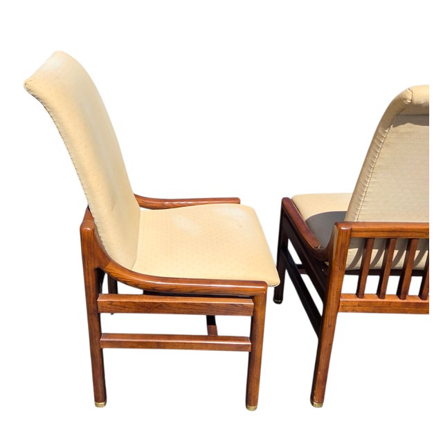 1980s 2 Henredon Scene One Campaign Dining Room Side Chairs MCM Oak Brass For Sale - Image 14 of 15