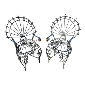 1960s Salterini Style Wrought Iron Childs Peacock Chairs - A Pair