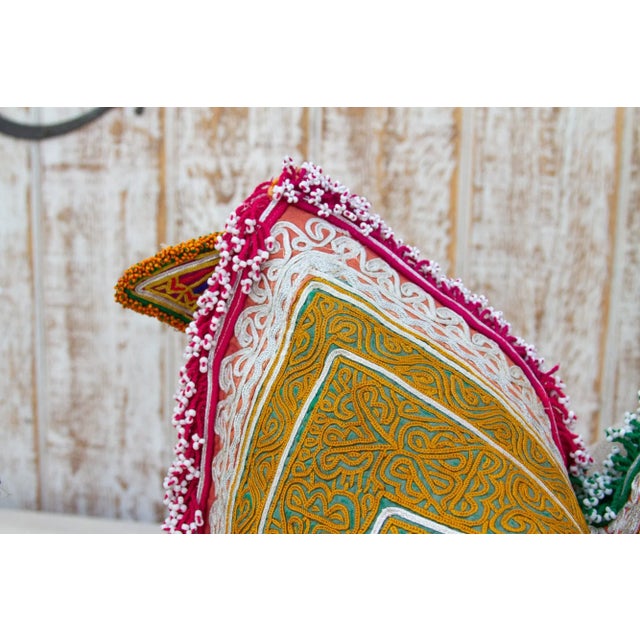 Indian Pari Thar Silk Embroidered Antique Pillow For Sale - Image 3 of 10