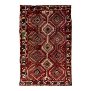 1960s Vintage Persian Bakhtiari Handmade Red Tribal Wool Rug For Sale