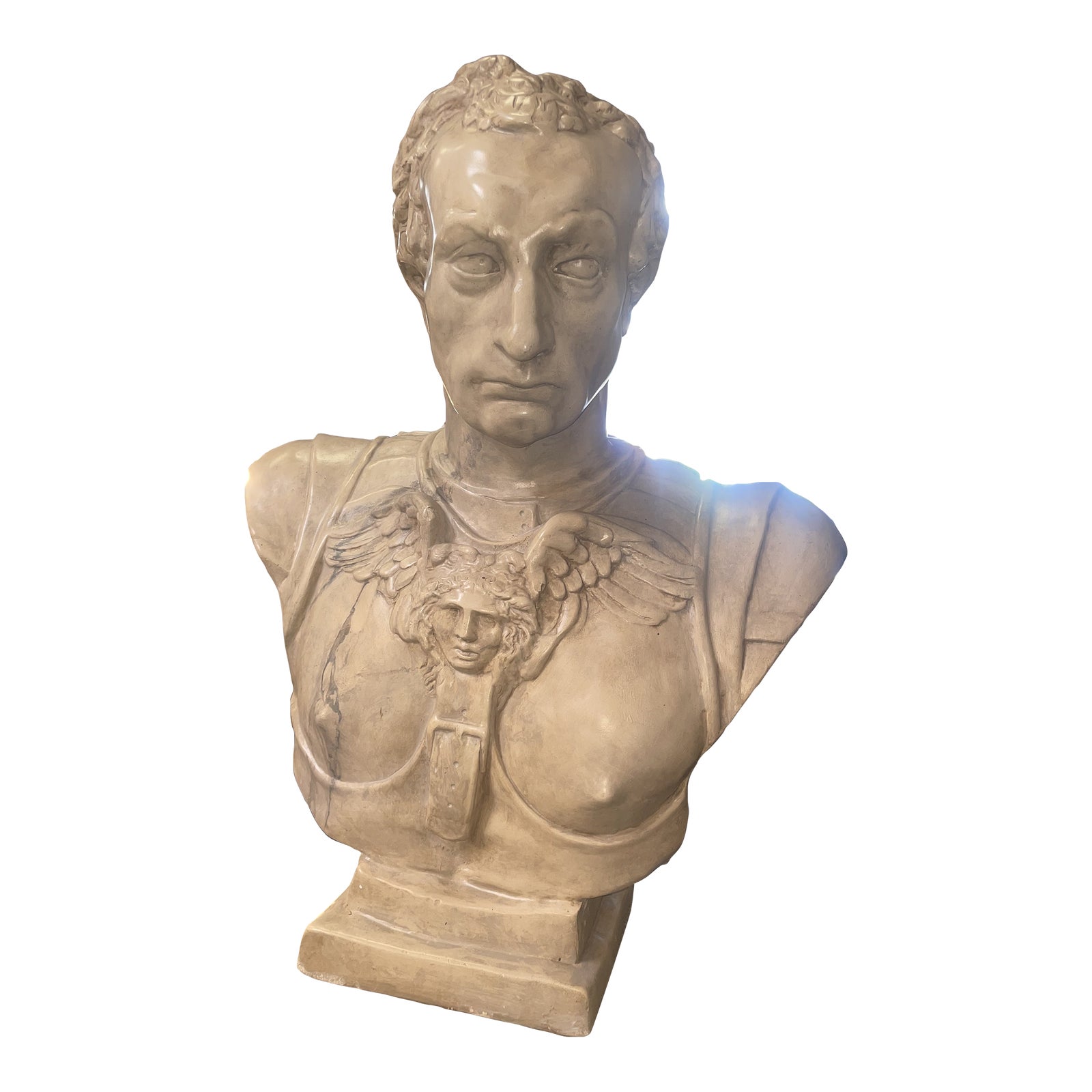 1970s Large LifeSize Plaster Bust of Roman Emperor Julius Caesar