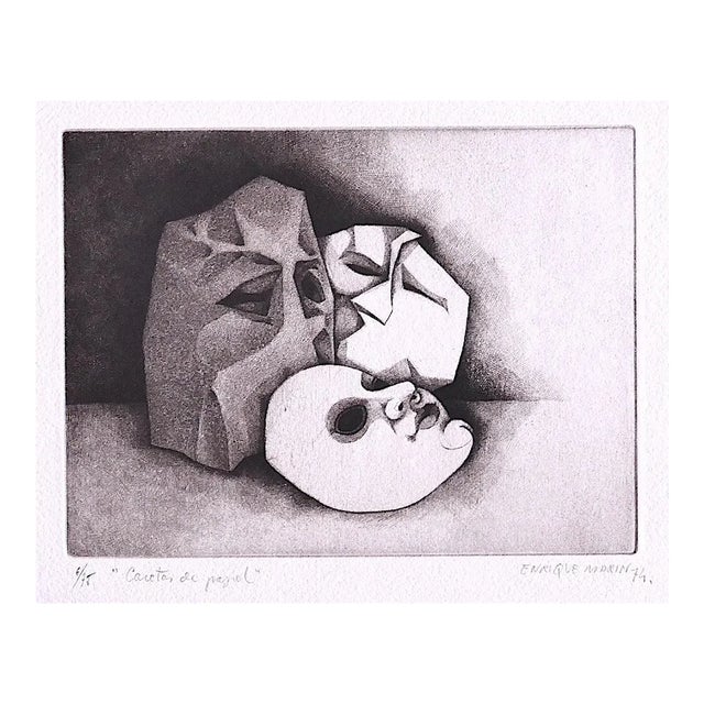 Unknown, Caretas De Papel, Original Etching, 1974 For Sale