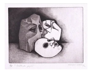 Unknown, Caretas De Papel, Original Etching, 1974