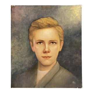 1960’s Young Boy Classical Portrait Painting Mid Century Style For Sale