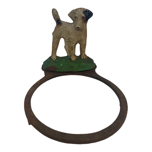 1930s Cast Iron Adorable JRT Small Dog Feeder For Sale