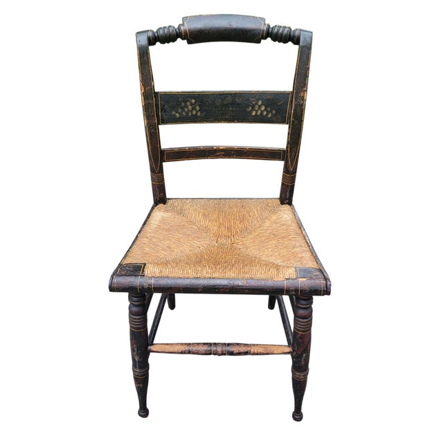 Early 20th Century Period Early 19th Century Set of 5 Hitchcock Painted Stenciled Side Chairs For Sale - Image 5 of 18