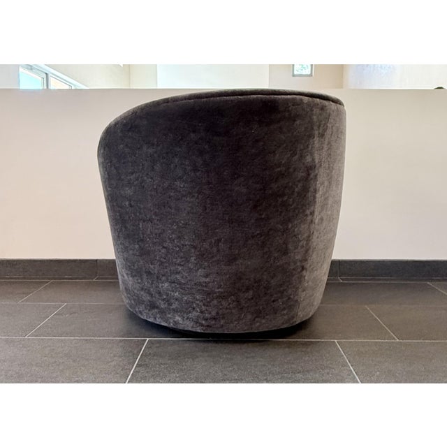Sculptural Weiman Swivel Lounge Chairs in the Manner of Vladimir Kagan – Pair – Belgian Mohair – 1970s For Sale In Santa Fe - Image 6 of 11