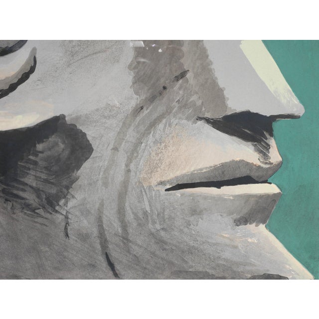 Modern abstract figurative lithograph by German artist Horst Antes. The work features a Cubist inspired figure with...