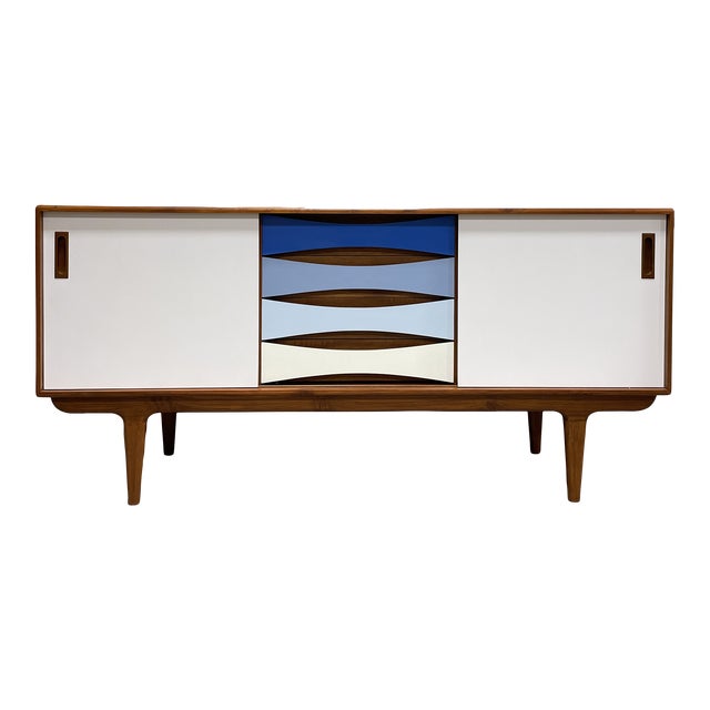 Mid Century Modern Shades of Blue Credenza / Sideboard / Media Stand