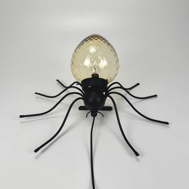 Italian Brutalist Iron and Murano Amber Glass Spider Wall Lamp, 1960s For Sale - Image 4 of 10
