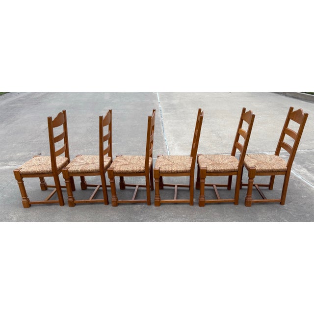 French Country Ladder Back Rush Seat Chairs - Set of 6 For Sale In Dallas - Image 6 of 9