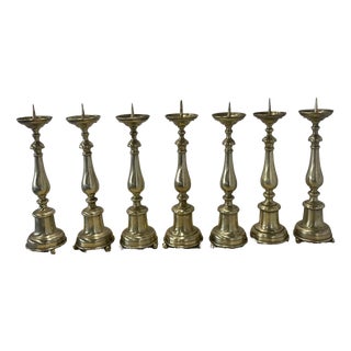 Antique Candlesticks in Brass, 1850, Set of 7 For Sale