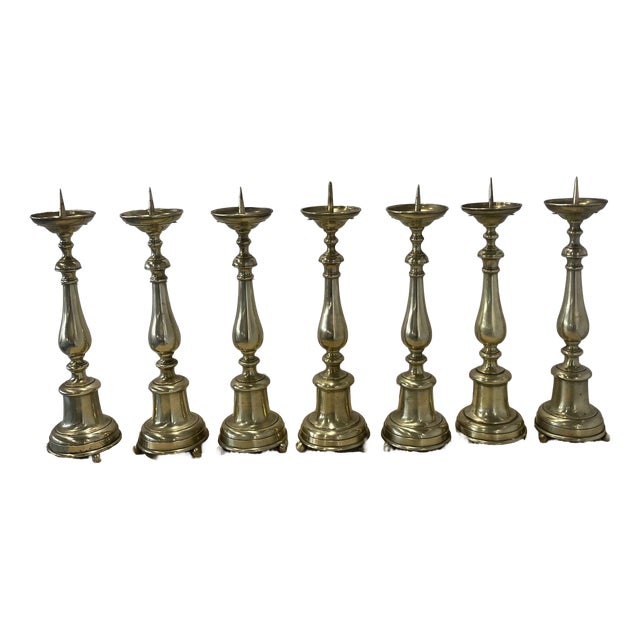 Antique Candlesticks in Brass, 1850, Set of 7 For Sale