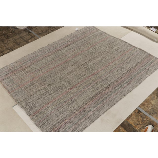 Tribal Vintage Kilim Rug in Black, White, Pink Striated Pattern For Sale - Image 3 of 11