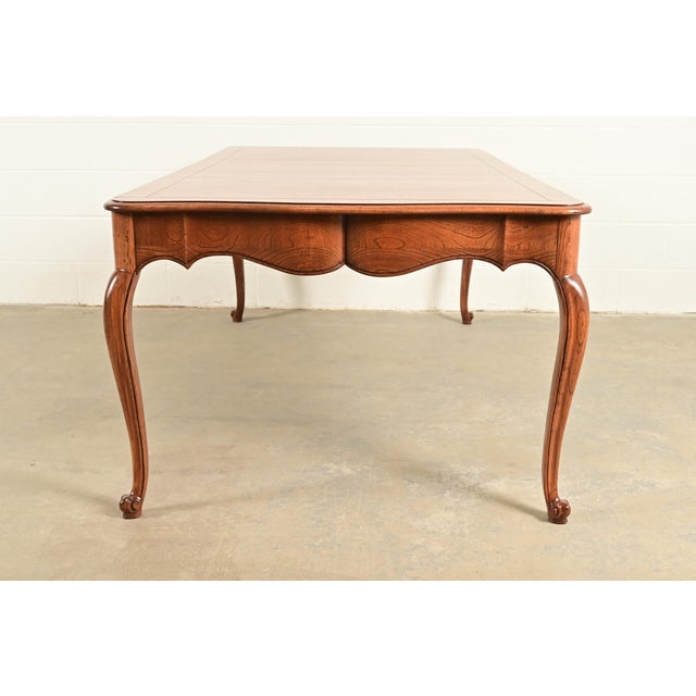 Baker Furniture Company Baker Furniture French Provincial Louis XV Carved Oak Extension Console Dining Table, Newly Refinished For Sale - Image 4 of 12
