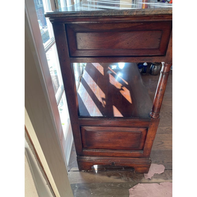 Transitional 1990s Walnut Wood Dining Buffet With Marble Top For Sale - Image 3 of 6