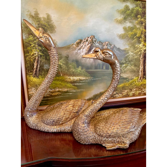 Vintage Pair of Maitland Smith Brass Swans For Sale - Image 10 of 10