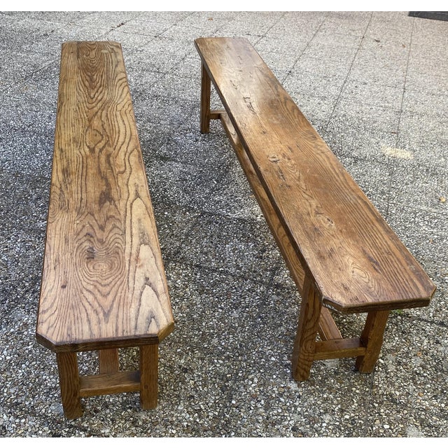 Rustic Oak Farmhouse Bench, 1950s For Sale - Image 4 of 18
