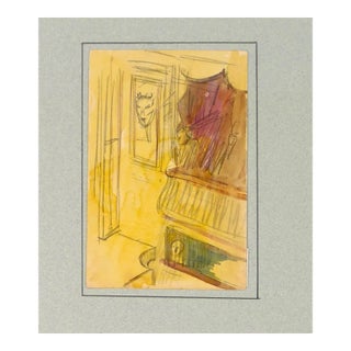 Tony Johannot - Theatrical Sets - Original Pencil and Watercolor - 19th Century For Sale