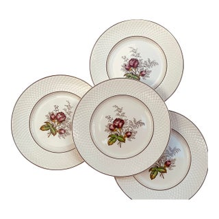 1930s Copeland Spode Mansard Red Rose Cream Bone China Dinner Plates - Set of 4 For Sale