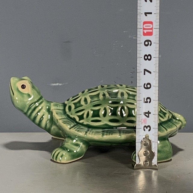 Ceramic Green Glaze Ceramic Turtle Figurine, Chinoiserie Longevity Tortoise Statue For Sale - Image 7 of 9