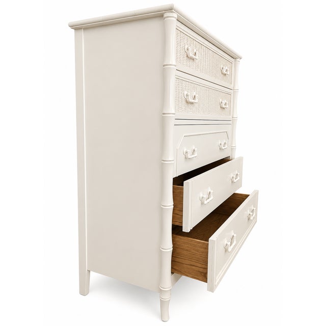 Ornamental & Decorative Materials Vintage Lenoir House by Broyhill Faux Bamboo High Chest Dresser For Sale - Image 7 of 10