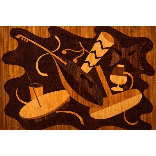 Brazilian Modern Bar in Imbuia, Roxinho and Pau Marfim With Party Motif Marquetry, Brazil, 1950s For Sale - Image 4 of 18