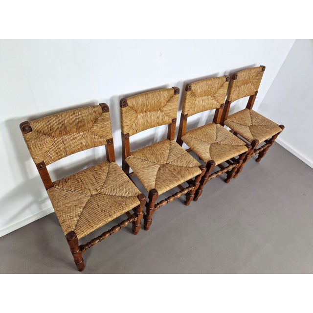 Vintage French Primitive Rush Chairs, 1930s, Set of 4 For Sale - Image 9 of 11