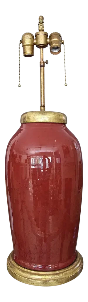 Late 20th Century Large Oxblood Porcelain Water Gilt Table Lamp