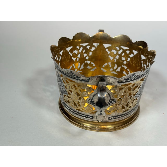A beautiful vintage Soviet-era Russian Kubachi two-handled candy or sugar bowl, handcrafted in 875 silver and richly...