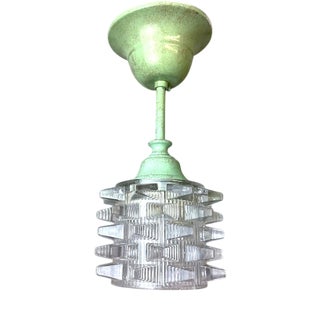 Small Geometrical Pressed Glass Semi-Flush Mount, 1970s For Sale