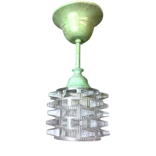 Small Geometrical Pressed Glass Semi-Flush Mount, 1970s For Sale