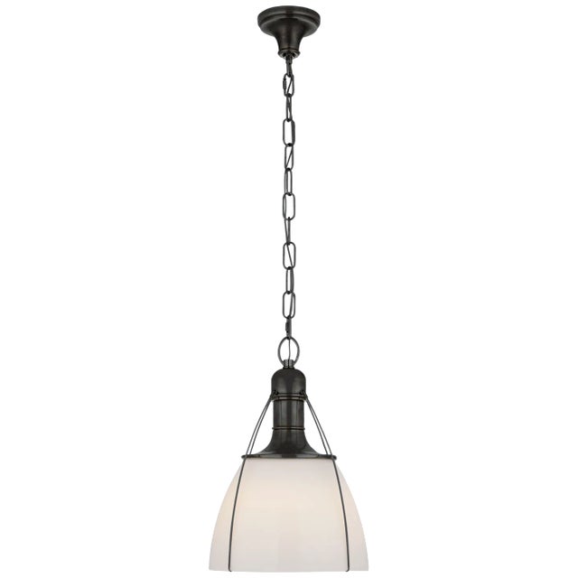 Chapman & Myers for Visual Comfort Signature Prestwick 14" Pendant in Bronze with White Glass For Sale