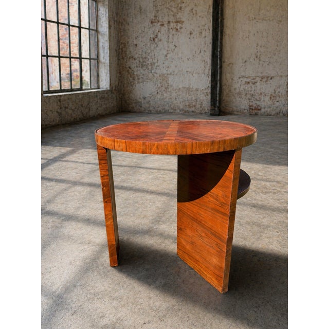 Art Deco Round Wood Side Table with Shelf For Sale - Image 9 of 11