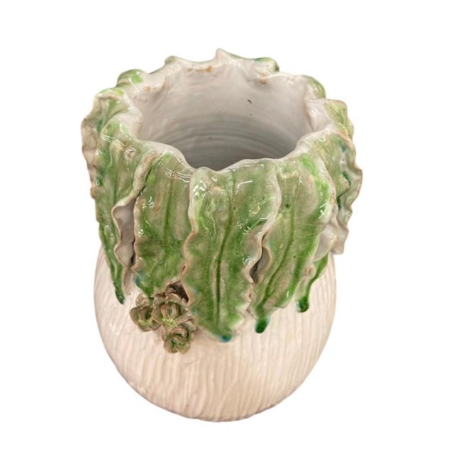 Hand-Crafted Italian Majolica Cabbage and Succulent Ceramic Vase For Sale In West Palm - Image 6 of 12