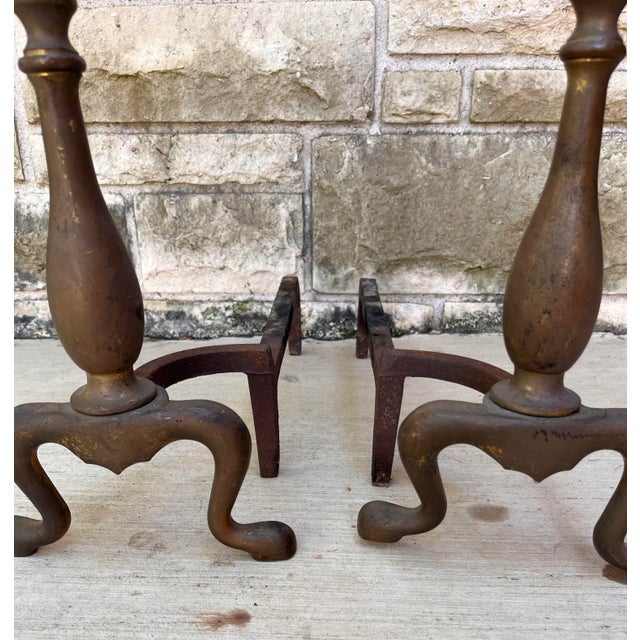 Brass Pair of Antique Brass Andirons For Sale - Image 8 of 9
