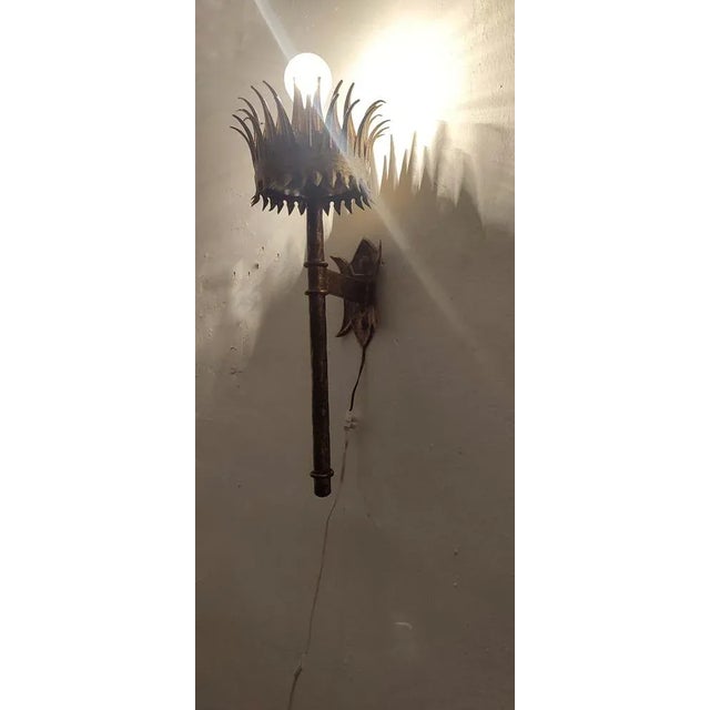 Wrought Iron and Gold leaf Wall Sconce, Spain, 1950s For Sale - Image 10 of 13