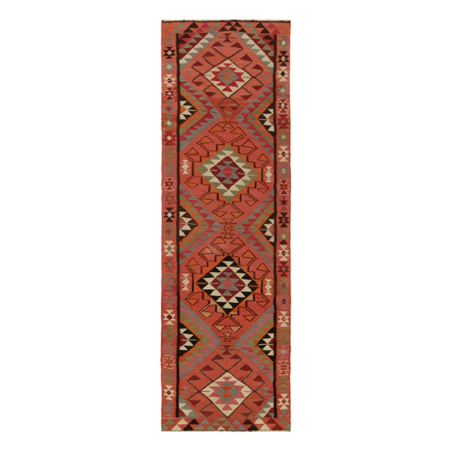Pink Vintage Kilim Tribal Runner in Coral Pink With Multicolor Geometric Patterns For Sale - Image 8 of 8