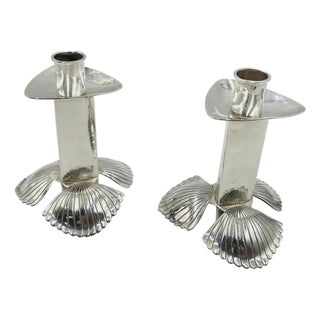 1980s Pair of Silver Plated Candle Holders by Emilia Castillo, Mexican Modernism For Sale