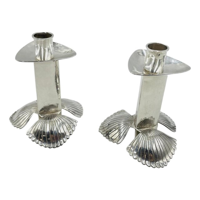 1980s Pair of Silver Plated Candle Holders by Emilia Castillo, Mexican Modernism For Sale
