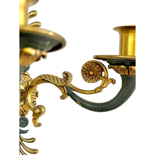 Antique Pair French Empire Gilt Bronze Candle Sconces Floral Scroll Arms For Sale - Image 13 of 17