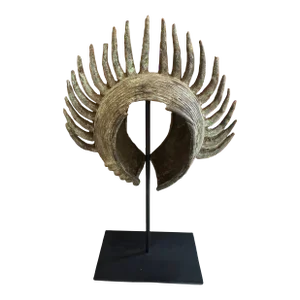 Vintage African Headress Currency Piece on Custom Stand
