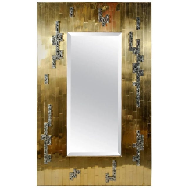 Gold Vintage Brutalist Brass & Pyrite Mirror by Georges Mathias For Sale - Image 8 of 8