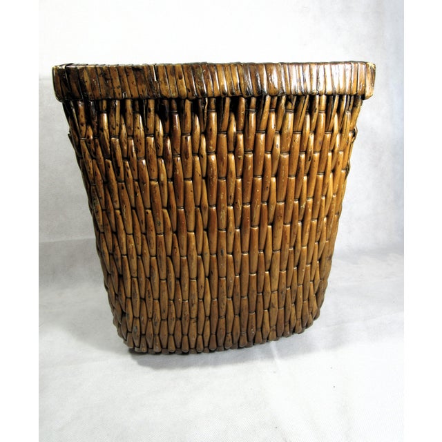 Art Deco Vintage Square Woven Wicker Basket, Tapered Design Tightly Braided For Sale - Image 3 of 9