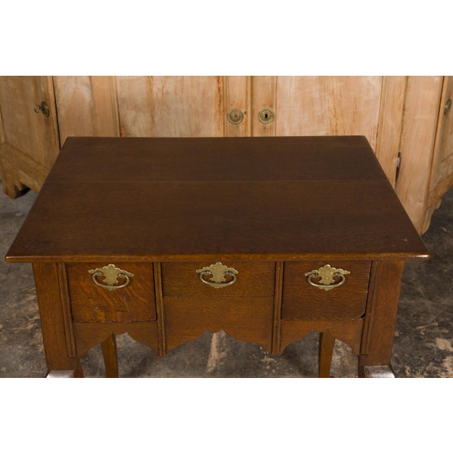 Brown English Georgian 19th Century Oak Table with Three Drawers and Cabriole Legs For Sale - Image 8 of 12