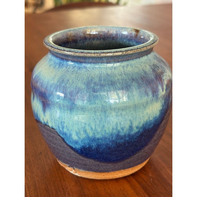 Small Arts & Crafts Cabinet Vase – Blue & Teal Drip Glaze For Sale In San Francisco - Image 6 of 7